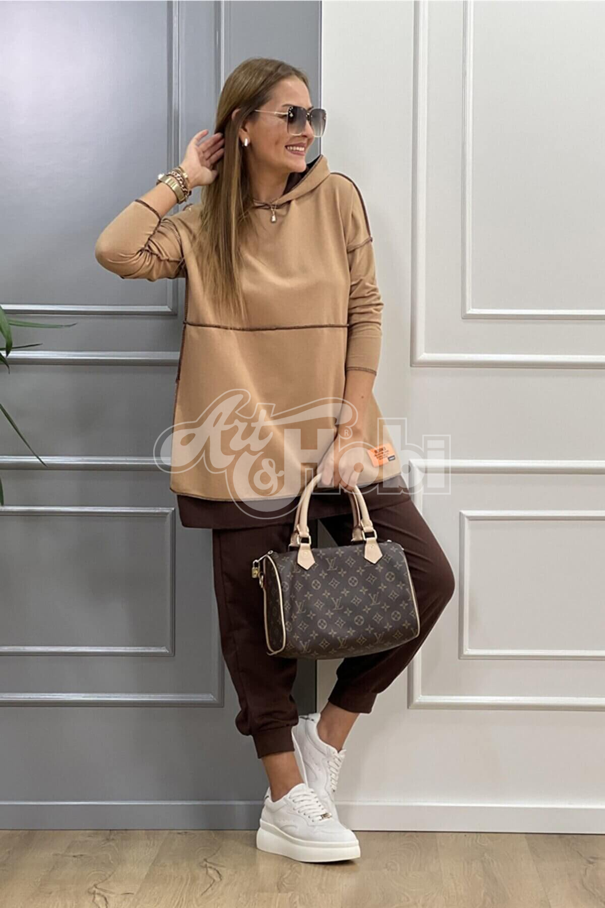 Kahve-camel Kapüşonlu Ikili Takım SMMMMMM